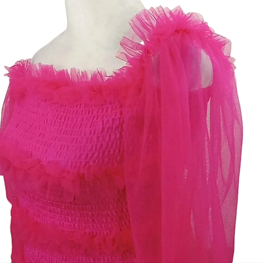 Tea & Cup Hot Pink Tulle Smocked Off Shoulder Top Size Small